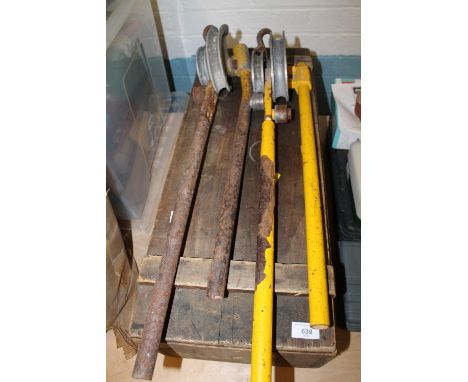PIPE BENDING EQUIPMENT TOGETHER WITH A WOODEN BOX OF TOOLS