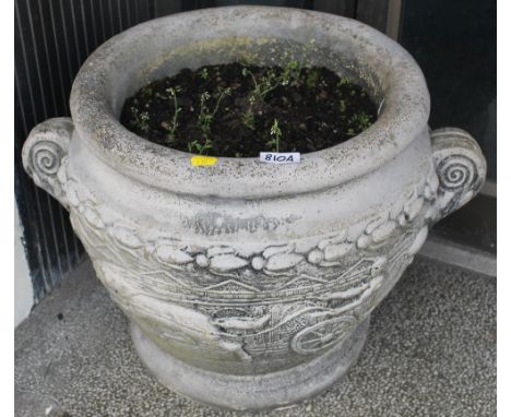 A PAIR OF DECORATIVE STONE GARDEN PLANTER (BY MAIN DOORS)