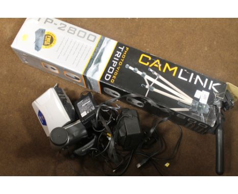 A SHARP VIEWCAM CAMERA TOGETHER WITH CAMERA TRIPOD, ETC 