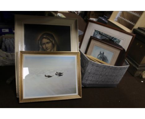 A COLLECTION OF PICTURES AND PRINTS TO INCLUDE AN AVIATION INTEREST COULSON PRINT 