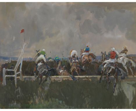 Peter Biegel (British, 1913-1989)GRAND NATIONAL 1953 Watercolor, gouache, 16” x 20 ½” Signed, inscribed “Aintree 1953” $5,000