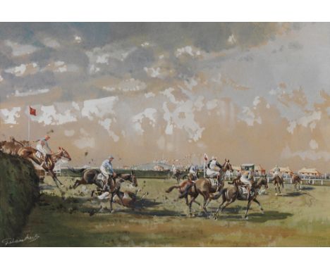 Graham Smith (British, 1907-1951) 1948 Grand National (a pair) Watercolor, gouache, bodycolor, 16” x 22” eachSigned $4,000. –