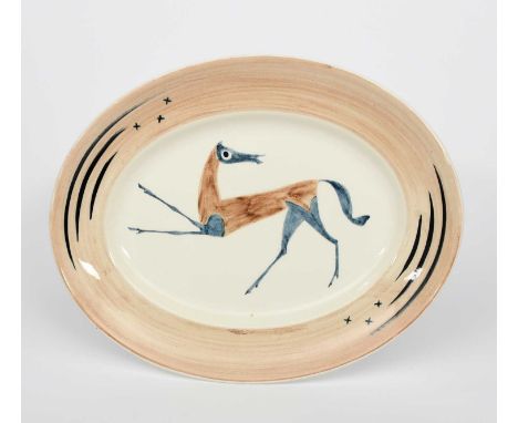 'Chevaux' a Clarice Cliff Bizarre platter designed by John Armstrong for the 1934 Art In Industry exhibition, painted with a 