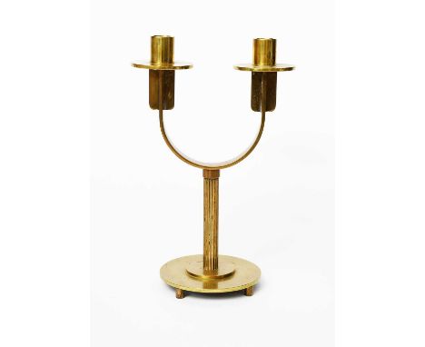 A Dryad Leicester Modernist two-branch candelabra the design attributed to Serge Chermayeff, model no.8, the flat, stepped ci