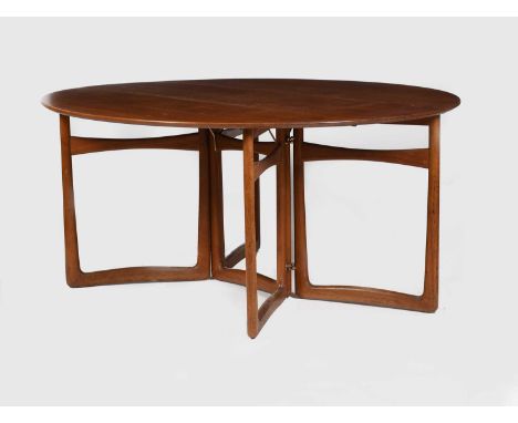 A France & Søn gate-leg table designed by Peter Hvidt and Orla Mølgaard, model no.20/59, oval section, with shaped, hinged le
