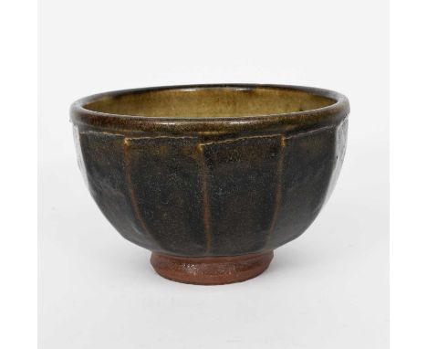 Richard Batterham (1936-2021)Cut-sided stoneware bowlglazed iron over ash to the interior, and an unusual salt-glaze stonewar