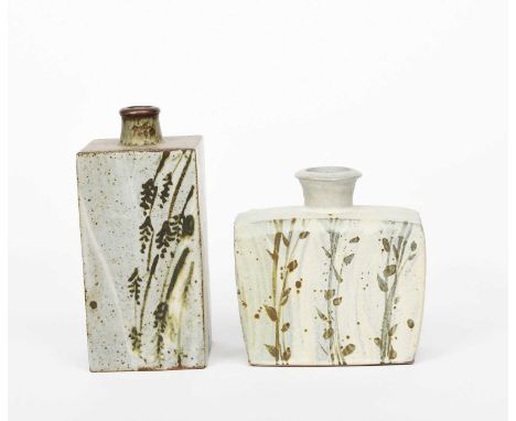 Φ Phil Rogers (1951-2020)Bottlestoneware, square section, painted with grassed in iron over a speckled oatmeal glaze, and ano