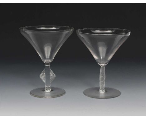 'Saverne' no 5071 a Lalique clear and frosted glass champagne bowl designed by Rene Lalique, and another Lalique champagne bo