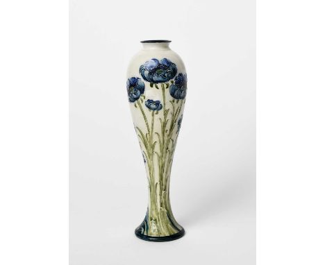 'Blue Anemone' a James Macintyre & Co vase designed by William Moorcroft, slender baluster form, painted in green and blue on