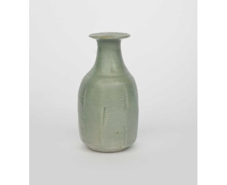 Φ Janet Leach (1918-1997)Bottle vasea Leach Pottery porcelain vase, shouldered form with flaring rim, covered in a pale celad