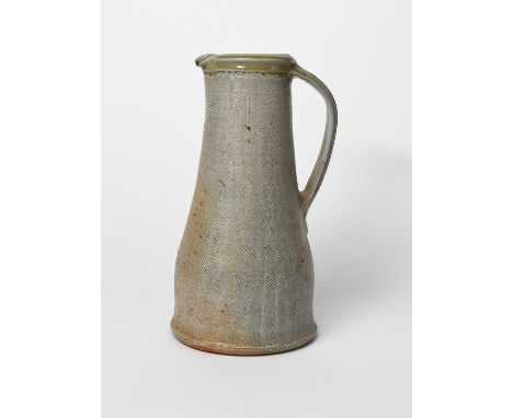 Φ Phil Rogers (1951-2020)Salt-glaze stoneware jugtall tapering form, surface decorated with fine diagonal lines, covered in a