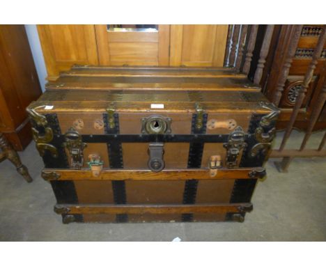 M. Maier &amp; Co Detroit, Michigan banded travel trunk 