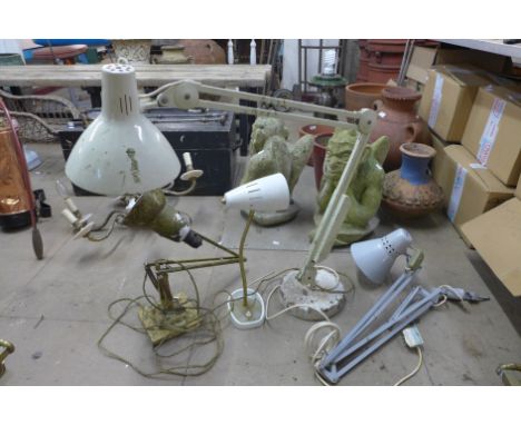 Four vintage industrial anglepoise lamps 