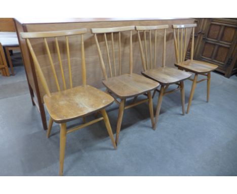 A set of four Ercol Blonde elm and beech 391 model chairs 