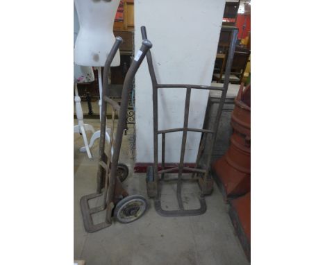 Two vintage sack barrows 