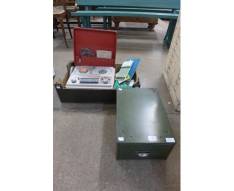 A Marconiphone reel to reel tape recorder and a small steel engineers drawer 