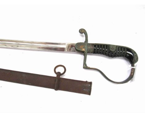 A WWII German Officer's sword with plain blade stamped Hast &amp; Uhthoff, Dresden to back, brass guard with wired grip, stee