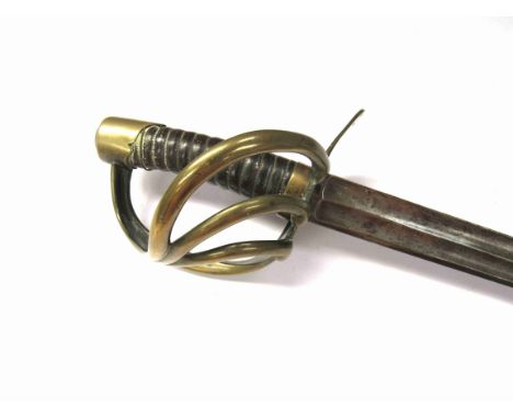 A 19th Century French Model AN XIII type Cuirassier Troopers sword, the brass four bar swept hilt with domed pommel cap, ribb