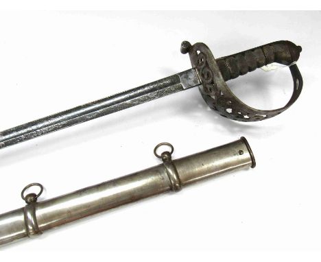 An 1887 pattern heavy cavalry officer's sword with steel scabbard