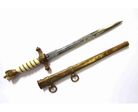 A Third Reich era German Naval officers dagger by WKC Solingen, brass with engraved blade and resin grip a/f
