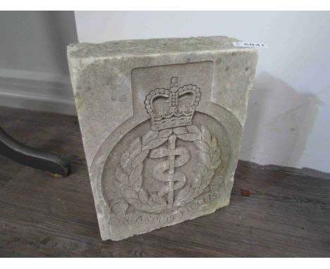 A Royal Army Medical Corps (RAMC) carved limestone wall insert crest