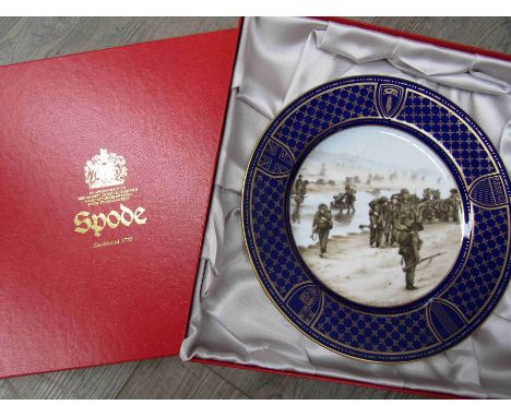 A set of six Spode Operation Overlord Series collector's plates, cobalt blue surround with gilt, all boxed