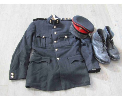 A British Army REME officer's dress uniform with jacket, trousers, hat and boots