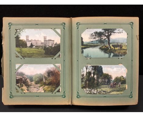 An Edwardian and later postcard album of approx 380 cards inc Scotland, Devon &amp; Cornwall, Wales, Canada, Isle of Wight, M