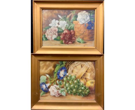 J R Ferwood, pair morning glory, roses and grapes etc, watercolour, signed 19cm x 28cm, (2).