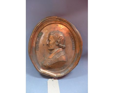 A 19th century oval copper plaque depicting a portrait of the venerable Francis Libermann 1804 -1852 34x30cm 