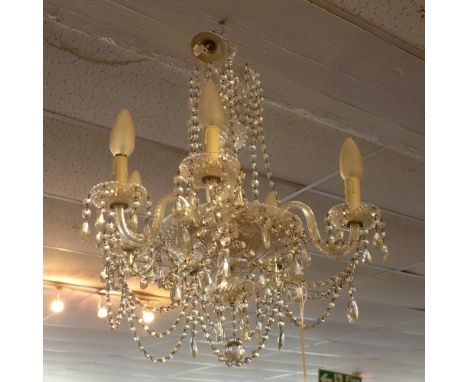 An 18th century style six branch crystal chandelier, complete 