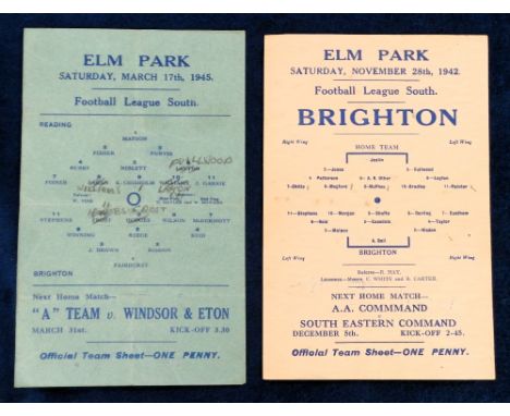 Football programmes, Reading v Brighton, two single sheet programmes, 28 November 1942 FLS (gd) &amp; 17 March 1945 FLS (penc