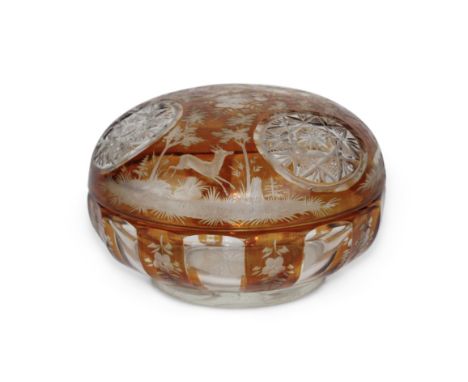 A 19th century Jacob Petit, Paris porcelain floral encrusted scent bottle and a&nbsp;Bohemian amber coloured etched domed tri
