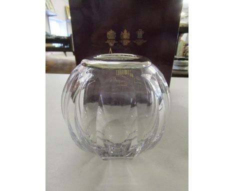 An Asprey late 20th century cut glass vase with silver rim, the vase of globular form with twelve slice cuts running down the