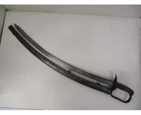 An 18th/19th century possibly French cavalry sword with a shagreen grip and folding metal guard, activated by a button, the b
