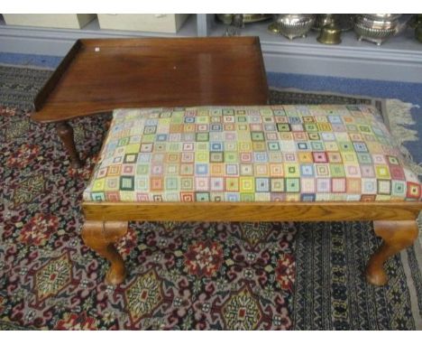 A mahogany invalid tray table and a tapestry topped foot stool 