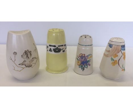 4 vintage ceramic sugar sifters. Comprising; Carlton ware, Sylvac, Poole & Crown Devon. Largest approx. 13cm tall.