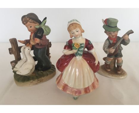 3 small ceramic figurines to include Royal Doulton and Wagner & Apel Bertram. Royal Doulton Valerie figurine HN2107, W & A Be