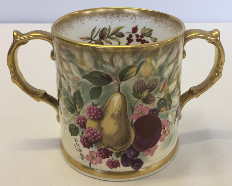 A Hammersley bone china 2 handled loving cup. With fruit decoration
