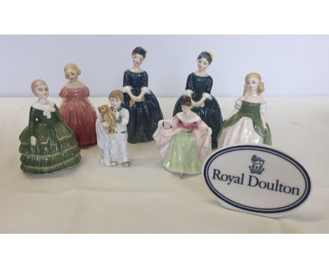 A collection of 7 Royal Doulton figures together with a Royal Doulton  ceramic plaque. Cherie HN2341 signed Peggy Davis, Cher