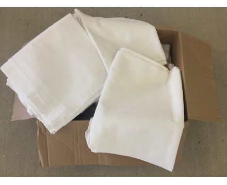 A large box of vintage white table linen.  