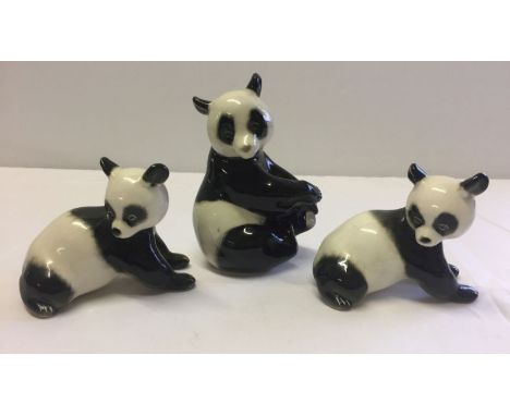 3 Lomonosov/USSR ceramic figurines of pandas.  