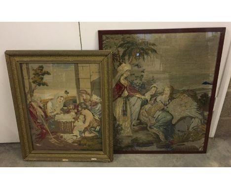 2 large vintage tapestries, both religious subjects Both framed & glazed. One in gilt frame. 75x64cm & 57x45cm