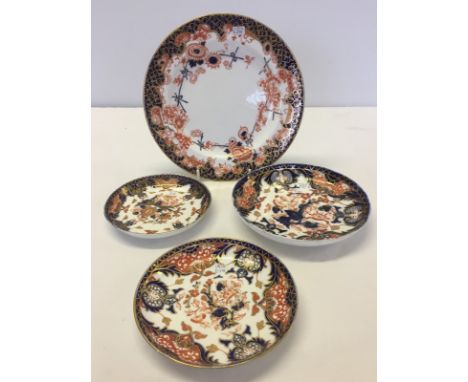 3 Royal Crown Derby saucers, 1878, 1883 (a/f) and 1912. Together with a 1910 Royal Crown Derby Plate. 