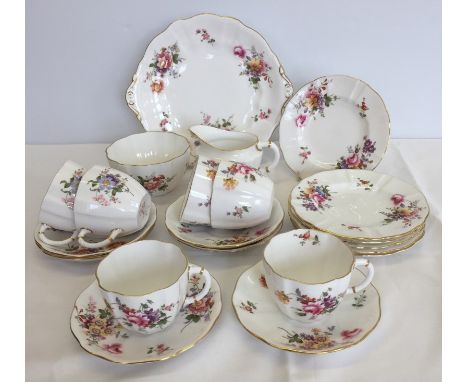 A Royal Crown Derby 'Derby Posies' tea set. Comprising sandwich plate, 6 tea plates, 6 cups & saucers, milk jug & sugar bowl 