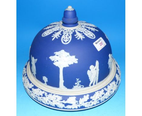 A 19th century Jasperware cheese dish with acorn finial, diameter 11" (with minor damage)