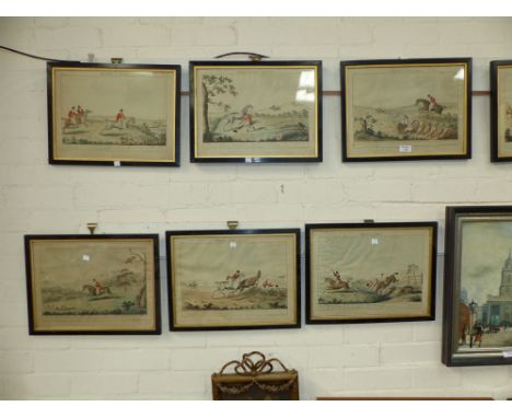 A set of 7 19th century hand coloured hunting prints, 10" x 14"