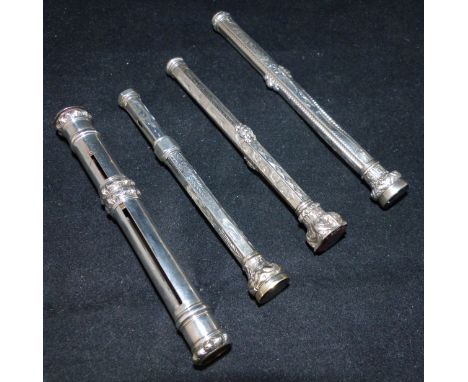A Chester hallmark silver cased pencil/pen with cornelian seal finial; and 3 others all with seal finials