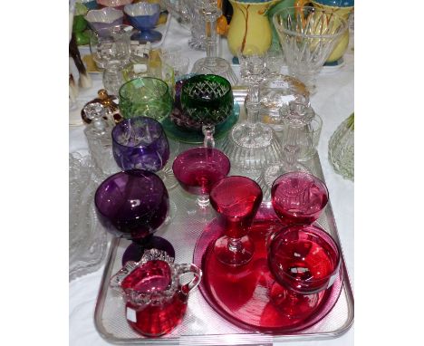 A selection of Victorian style ruby glass; other pieces of decorative glassware