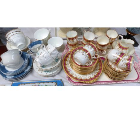 A Victorian 12 setting tea service with ornate red gilt and floral border, 39 pieces approx; other teaware, including Meakin 